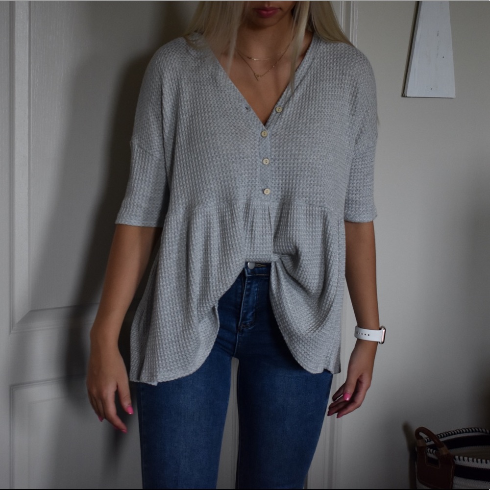 Impressions Grey Waffle Top